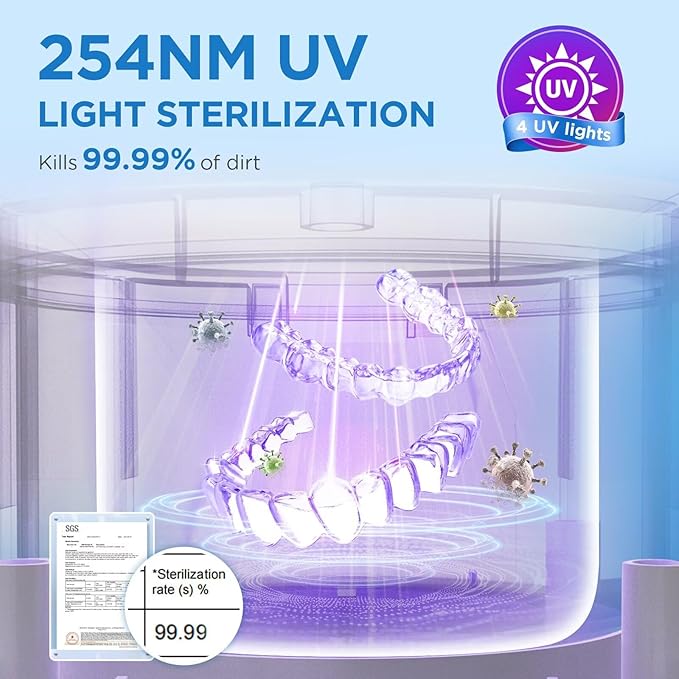 Dental Ultrasonic Retainer Cleaner Machine: 45kHz Dental Cleaning Pod with Digital Timer & 200ML, Cleaning for Dentures, Mouth Guards, Aligners, Night Guards, Braces, Toothbrush Heads & Jewelry, White