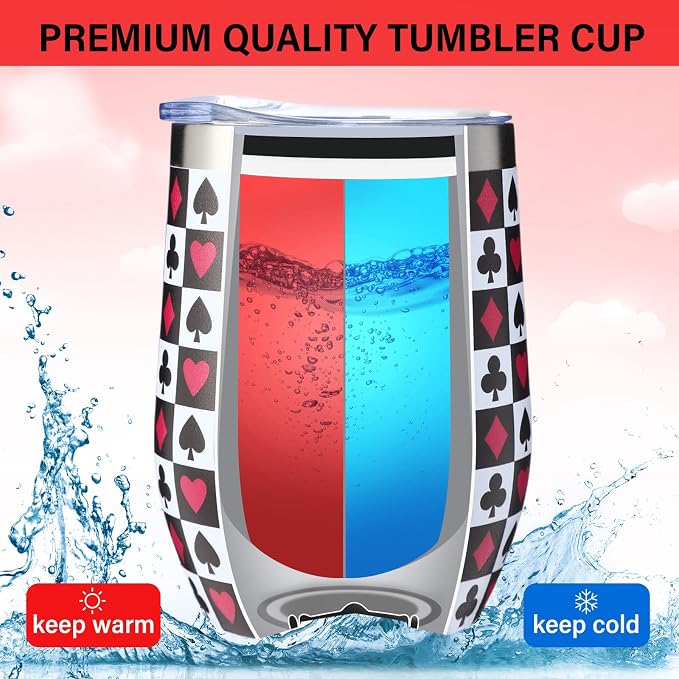 LemonRoad 6 Pcs Casino Gifts for Men Women Poker Lover Casino Tumbler Cup with Lid and Straw 12 oz Stainless Steel Wine Tumbler Party Supplies for Las Vegas Poker Night Wedding Birthday Favors
