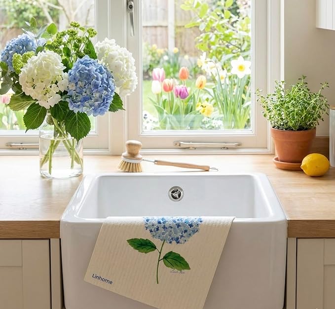 Garden Collection Hydrangea Swedish Dishcloth, Reusable Paper Towel, Super Absorbent Cellulose Sponge, Kitchen Cleaning Cloth, Washable & Compostable (Hydrangea Harmony - 1 Pack)