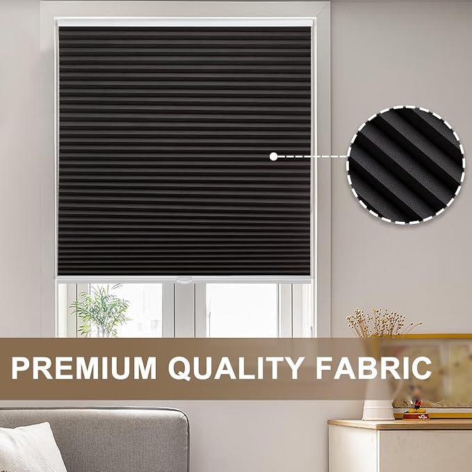 MYshade Cordless Blackout Cellular Shades, 1.5" Honeycomb Window Blinds for Bedroom & Nursery, Thermal Insulated, Noise Reducing, Privacy Shades, Inside or Outside Mount (24" W x 64" H, Black)