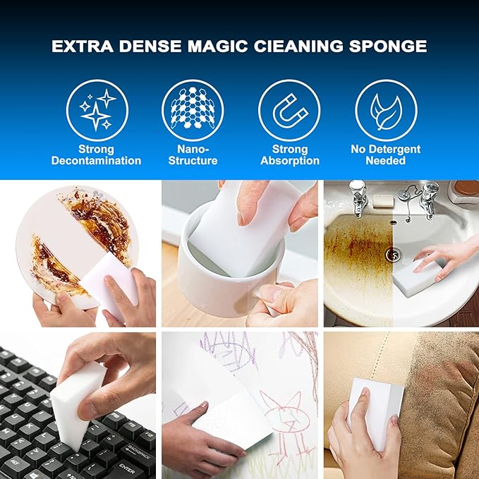 Melamine Sponge, 100Pcs+50Pcs+25Pcs,175pcs in total, Magic Sponge Eraser, Durable Cleaning Foam, Premium Scrubber Pads, for Sinks, Kitchen, Bathroom, Wall, Glass, Shoes, Multi-Purpose Powerful Sponge.