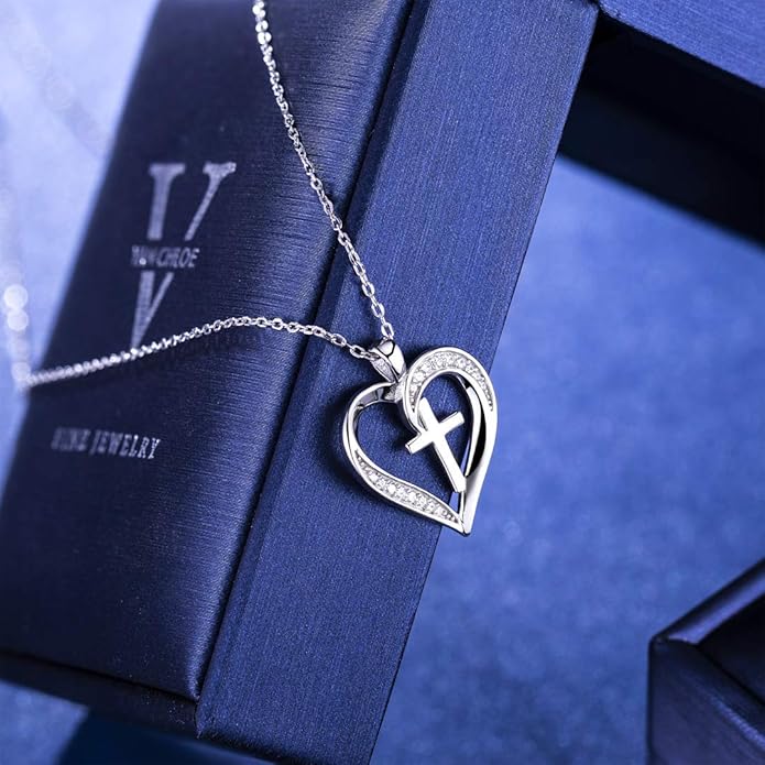 MISSLAN Cross Necklace for Women 925 Sterling Silver Cross Necklace Heart Necklaces for Women Chain Pendant Womens Necklaces