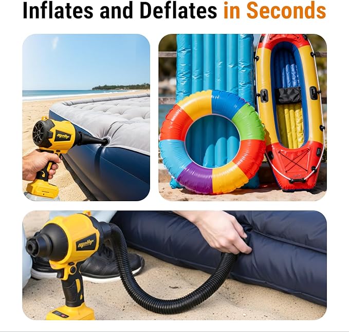 Cordless Compressed Air Duster & Blower Compatible with dewalt 20V MAX Battery (Tool Only), Brushless Motor, 3-Speed Adjustable, 50,000 RPM, LED Light, Portable Inflatable Pump for Cleaning, Camping