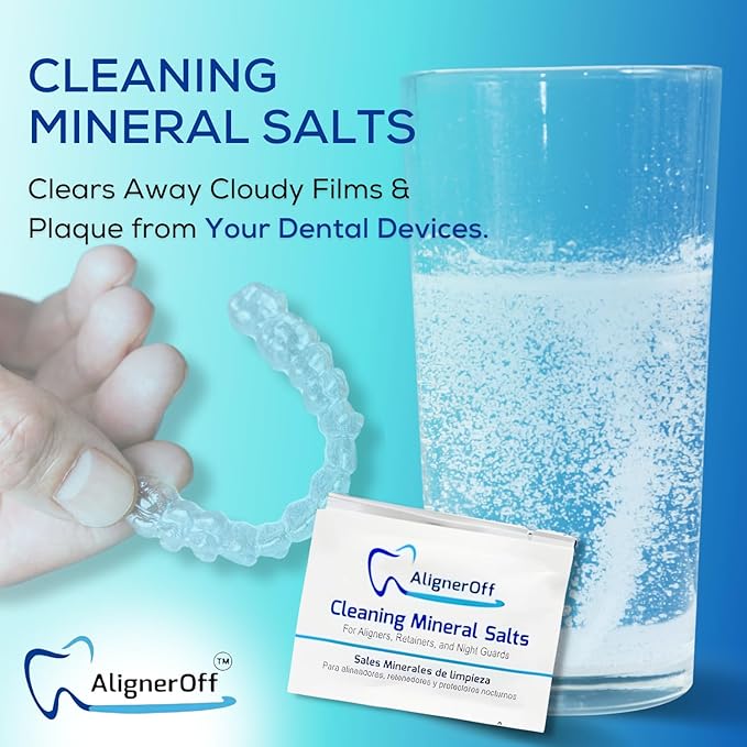 Aligner Cleaning Crystals for Invisalign & Retainers| 50 Daily Use Packets, Removes Stains, Odor & Plaque, Safe for Clear Aligners, Nightguards & Dental Appliances | By AlignerOff