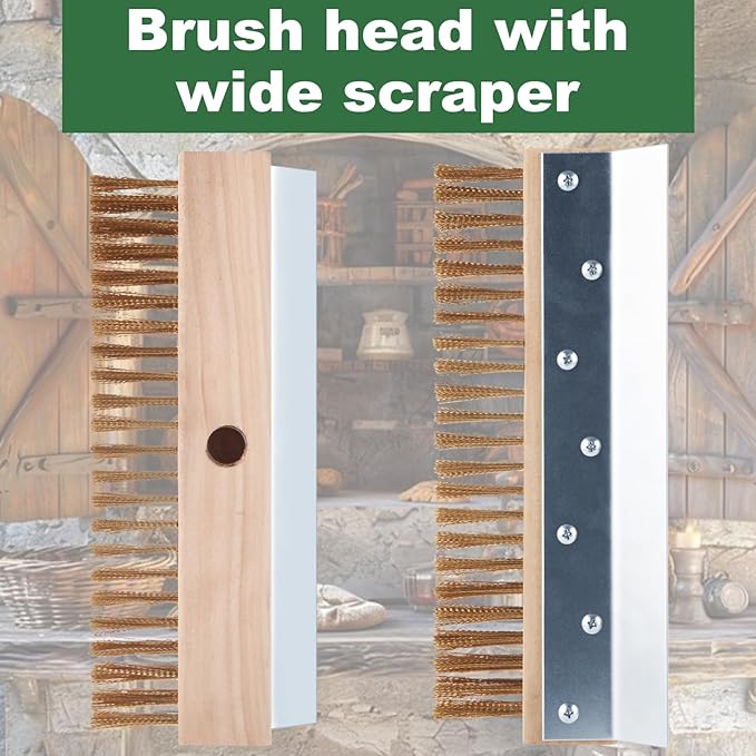 Aluminum Pizza Oven Brush, Grill Brush with Scraper and 3 Sections of Detachable Long Rod Design for Commercial Cleaning, Restaurants, Kitchens, BBQ Shelf Or Any Grill