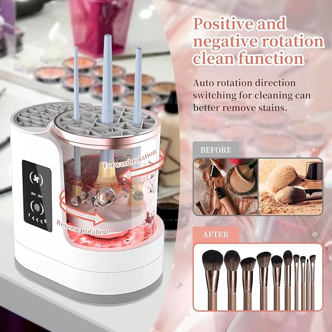 3 in 1 Electric Makeup Brush Cleaner & Dryer Automatic USB Cosmetic Brush Cleaner with Holder, Portable USB Deep Cleaning for All Size Beauty Makeup Brush Set,Blush Brush,Sponges