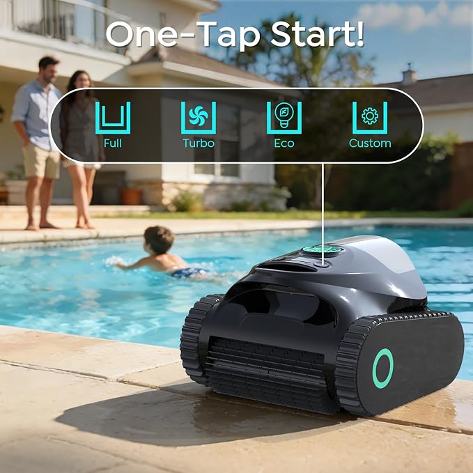 (2026 Upgrade) BRINBO C1 Robotic Pool Cleaner with 180 Mins, Pool Vacuum for Inground Ground Pools up to 1615 sq.ft, Smart Routing, Wall Climbing, Dual Filtration, with APP, Multi-Mode (Glossy Black)