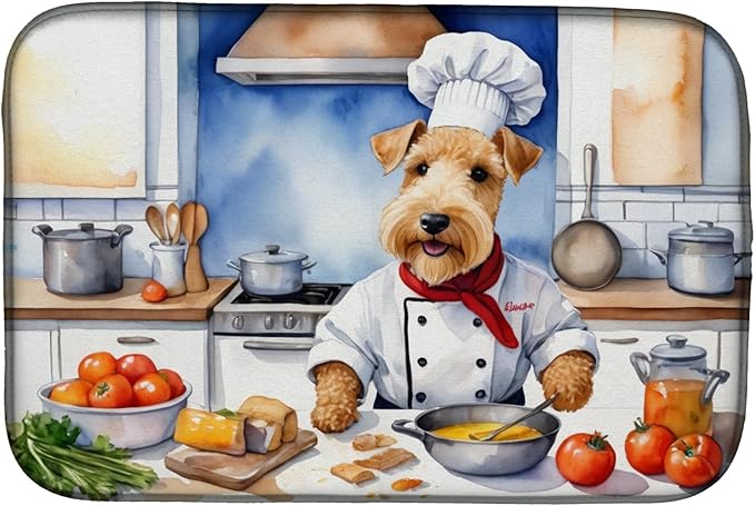 Caroline's Treasures DAC6281DDM Lakeland Terrier The Chef Dish Drying Mat Absorbent Dish Drying Mat Pad for Kitchen Counter Dish Drainer Mat for Countertop, 14 x 21", Multicolor