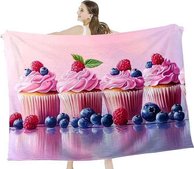 Tijuboni Pink Cupcakes Throw Blanket Dessert Gifts for Girls Women Boys Men Kids Adults Soft Flannel Fleece Blanket for Couch Sofa Bed Home Decor 40"x50"