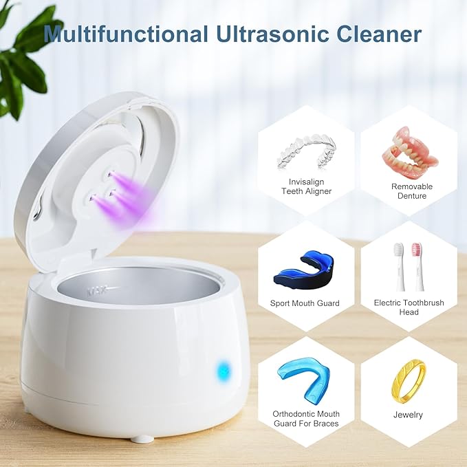 Ultrasonic Retainer Cleaner, Denture Sonic Retainer Cleaner Machine Appliance for Home Travel, Ultrasonic Cleaning Machine