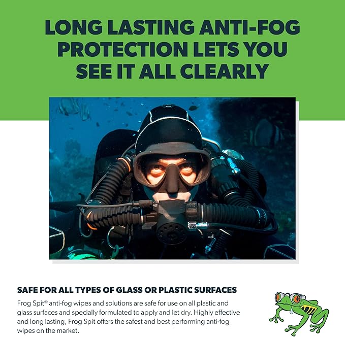Frog Spit Anti-Fog Concentrate and Wipes - 2 oz. Bottle of Anti-Fog Solution, 6 Travel Wipes - Anti Fog for Glasses, Goggles, Face Masks, Helmet Face Shields