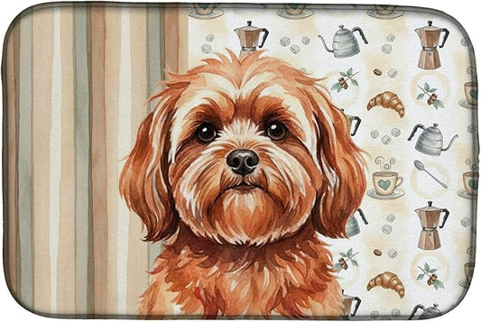 Caroline's Treasures Red Lhasa Apso Coffee Bar Dish Drying Mat Absorbent Dish Drying Mat Pad for Kitchen Counter Dish Drainer Mat for Countertop, 14 x 21", Multicolor