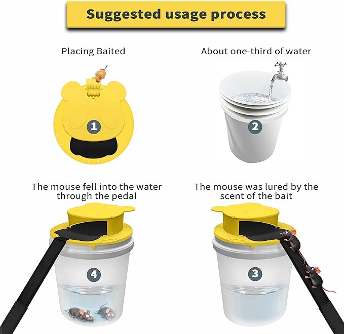 2 Packs Mouse Trap Bucket,Automatic Reset Flip Mouse Traps, Humane Rat Traps Indoor &Outdoor Use,5 Gallon Bucket Compatible,Reusable Mice Catching Tool (2 Packs, Yellow)