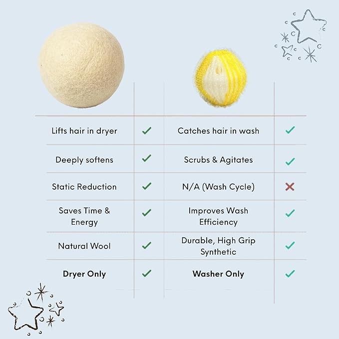 6 Premium Wool Dryer Balls - 14-pirece Laundry Set