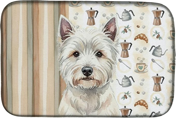 Caroline's Treasures Westie Coffee Bar Dish Drying Mat Absorbent Dish Drying Mat Pad for Kitchen Counter Dish Drainer Mat for Countertop, 14 x 21", Multicolor