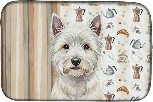 Caroline's Treasures Westie Coffee Bar Dish Drying Mat Absorbent Dish Drying Mat Pad for Kitchen Counter Dish Drainer Mat for Countertop, 14 x 21", Multicolor