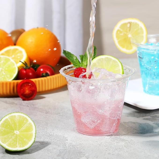 BYSNOW 100 Pack 9 oz Clear Plastic Cups, Disposable Cups for Party, Sturdy & Food Safe Plastic Wine Cups for Cocktail, Juice, Punch (9oz 100pack)