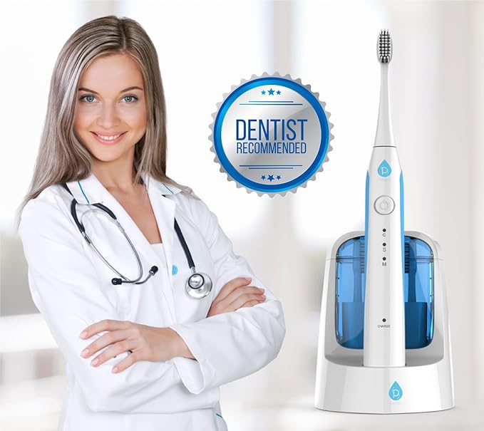 Pursonic S750 Sonic Toothbrush (White) — Smart Series Electronic Power Rechargeable Battery Toothbrus for Adults — 12 Bonus Brush Head
