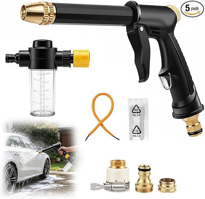 High Pressure Hose Nozzle, Pressure Washer Gun with 360° Rotating Head, Heavy Duty Adjustable Twist Hose Nozzle Jet Sweeper Nozzle for 3/4" Garden Hose, Power Washer for Car Yard Patio Pet Washing (D)