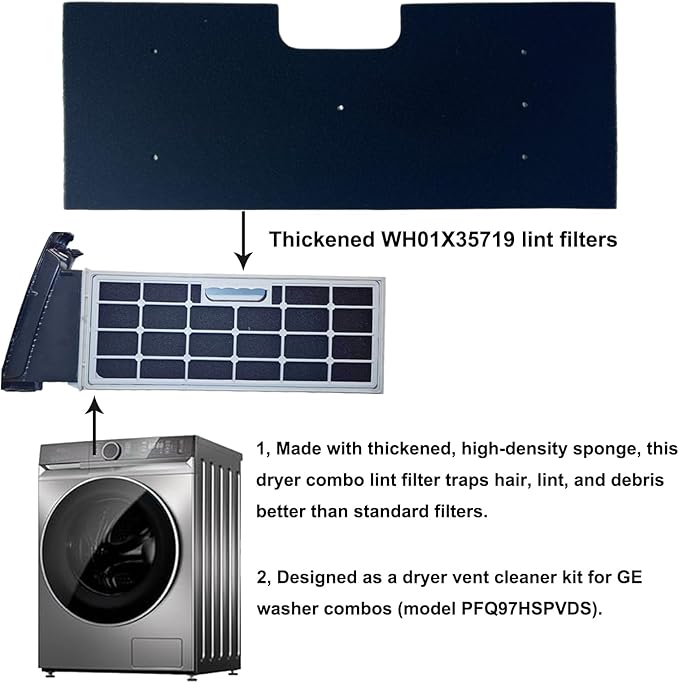 7-in-1 Combo Lint Filter & Vent Cleaner Kit for for GE Washer Dryer, WH01X35719 Replacement Filters with Flexible Dryer Vent Brush for PFQ97HSPVDS Models