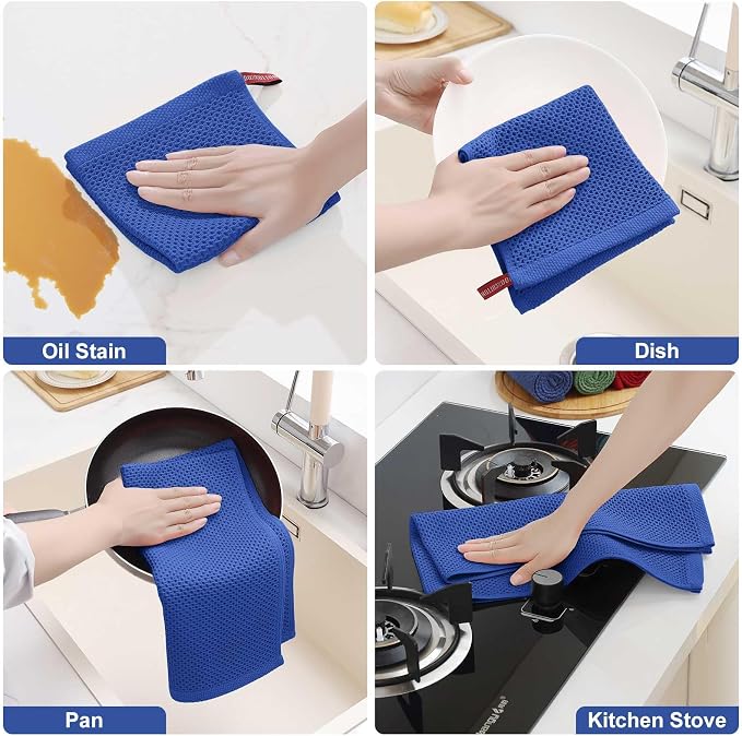 Homaxy 100% Cotton Kitchen Towels and Dishcloths Set, 12 x 12 Inches and 13 x 28 Inches, Set of 12 Bulk Kitchen Towels Set, Ultra Soft Absorbent Dish Cloths for Washing Dishes, Blueberry