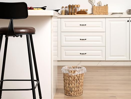 StorageWorks Wicker Waste Basket, Small Trash Can for Bathroom, Water Hyacinth Trash Basket for Office, Wicker Garbage Can for Bedroom, Round, 1 Pack