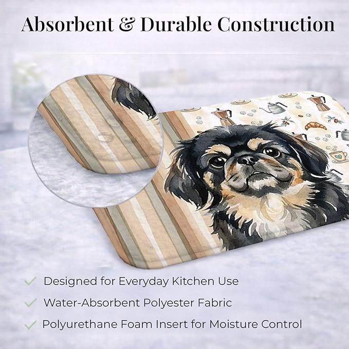 Caroline's Treasures Black and Tan Pekingese Coffee Bar Dish Drying Mat Absorbent Dish Drying Mat Pad for Kitchen Counter Dish Drainer Mat for Countertop, 14 x 21", Multicolor