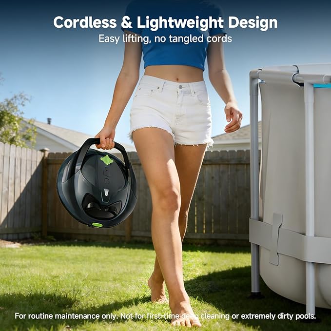 Pooloob PF1 Cordless Pool Vacuum Cleaner Robot for Daily Pool Maintenance, Floor Only Cleaning for Above/In Ground Pools, Triple Filtration, Floating Buoy & Tether, Not for Initial or Deep Cleaning