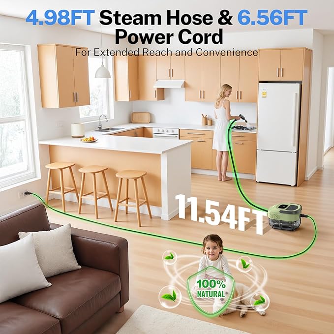 ODSD Steam Cleaner for Home & Car, 3-Level Adjustable Steamer for Cleaning, 15s Heat-Up & 1.6L Large Tank, Handheld Steam Cleaner for Car Detailing, Home, Tile, Grout, Furniture with 15pcs Accessories