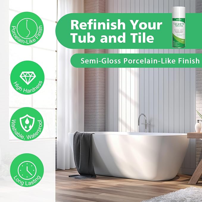 NADAMOO Tub and Tile Spray Paint White, 450ml, 6 Cans, Aerosol Bathtub Refinishing Kit for Porcelain Fiberglass Ceramic, DIY Resurfacing Bathroom Sink Countertop