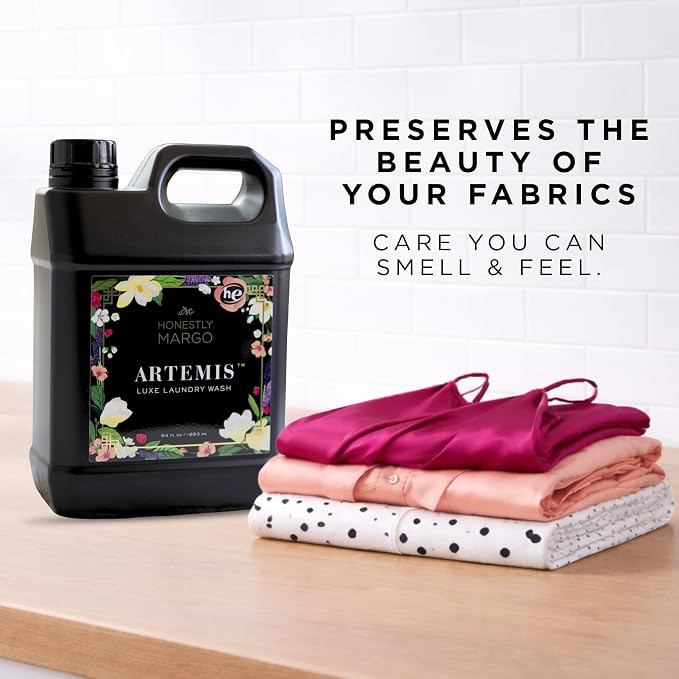 Honestly Margo Artemis Luxury Laundry Detergent (64 oz, Pack of 1) – Laundry Detergent Scented with Almond, White Lilies, Amber Musk & Peach Perfume | Delicate Laundry Detergent, Liquid Soap, 11 Loads
