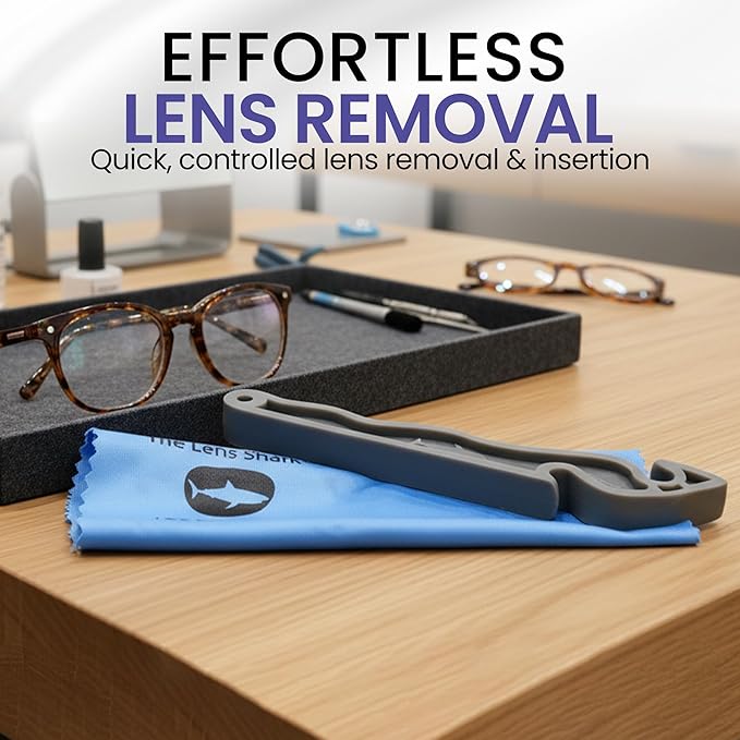 The Lens Shark™ | Advanced Eyeglass Repair Tool for Effortless Lens Removal & Insertion | Ergonomic, Durable Nylon Design | Essential for Glasses Repair Kit | Includes Protective Microfiber Cloth