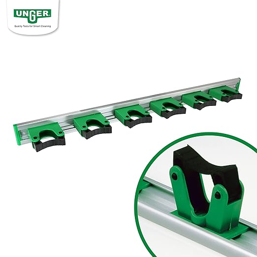 Unger Commercial Mop and Broom Holder Wall Mount (Case of 5) - Quick-Snap Mop, Tool & Pole Holders 28", Aluminum/Plastic, Ideal for Organizing Cleaning Tools - H0700