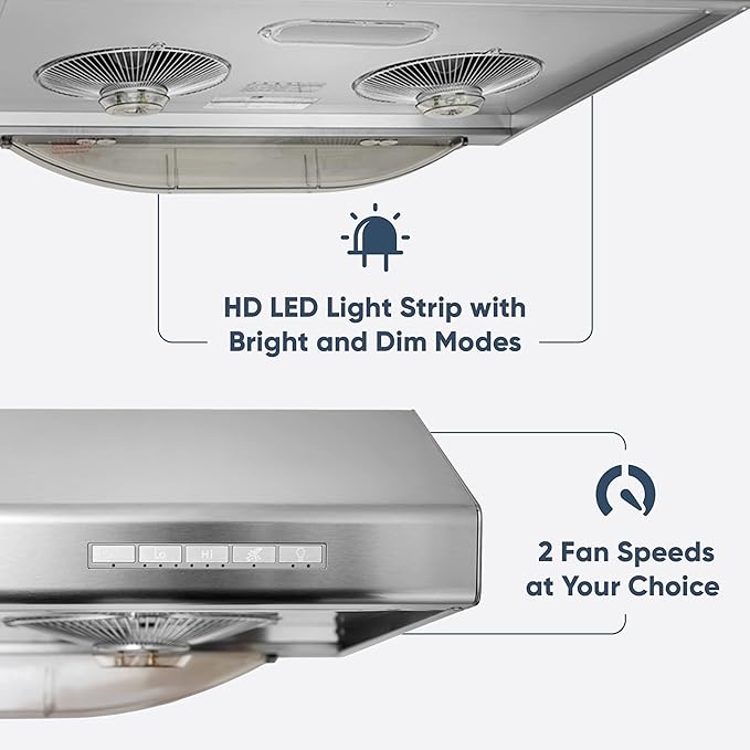 Pacific Auto Clean Under Cabinet Range Hood 30 Inch, 900 CFM Stove Vent Hood, Stainless Steel Kitchen Exhaust Hood, Kitchen Hood Vent, Ultra Quiet Dual Fans, LED Lights AC30BS Filterless Auto Cleans