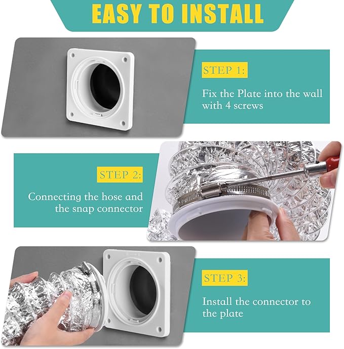 VIWINVELA Dryer Vent Hose Connector Kit - Dryer Vent Wall Plate - Dryer Duct Connector Wall Vent with Quick Connect & Disconnect Dryer Dock Connector (Dryer Vent Connector)