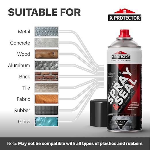 X-Protector Seal Spray - Rubber Waterproof Spray with Less-Drip Formula - Premium Rubber Waterproof Sealant - Perfect RV, Roof, Gutter Sealant Solution - Pack of 2 (14 oz Each, Black)