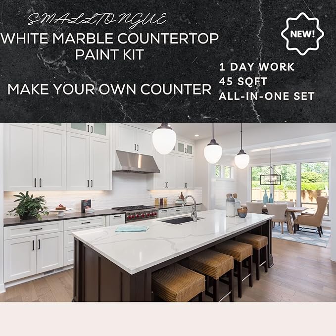 Smalltongue White Marble Countertop Paint Kit(Including Epoxy Resin), All-IN-ONE Set, Cover Up to 35 SQ. FT., For Marble, Granite, Formica, Laminate, Ceramic Tile etc.