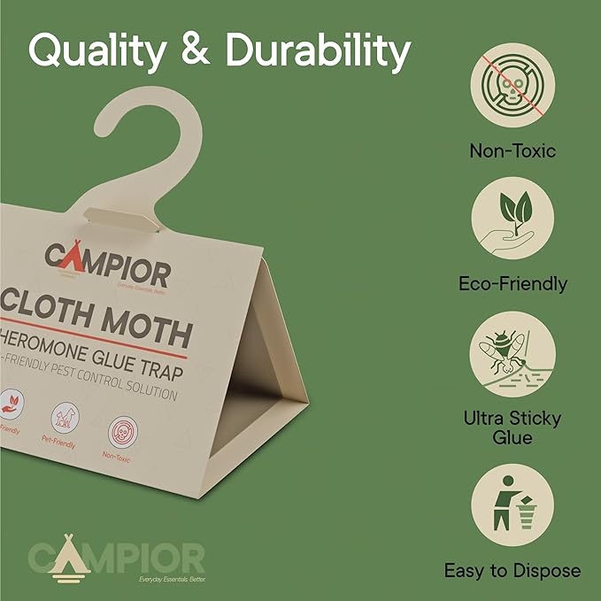 Clothing Moth Traps with Pheromones (8 Pack) Non‑Toxic, Sticky Glue Traps for Clothes Moth Treatment & Prevention, Case‑Making & Web‑Spinning Moths, for Closets & Storage, Protects Clothes & Carpets
