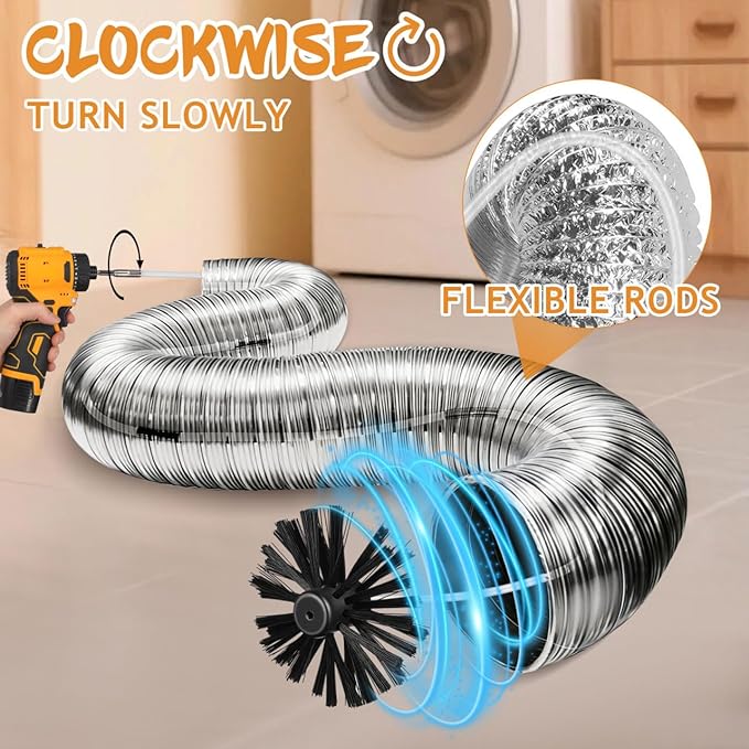 ULTECHNOVO 20ft Dryer Vent Cleaner Kit with 15 Flexible Rods, Us 5/16"-18 Thread Chimney Sweep Kit, 4" & 6" Brush Heads for Lint Removal, Power Drill Attachment Chimney Cleaning Tool for Fire