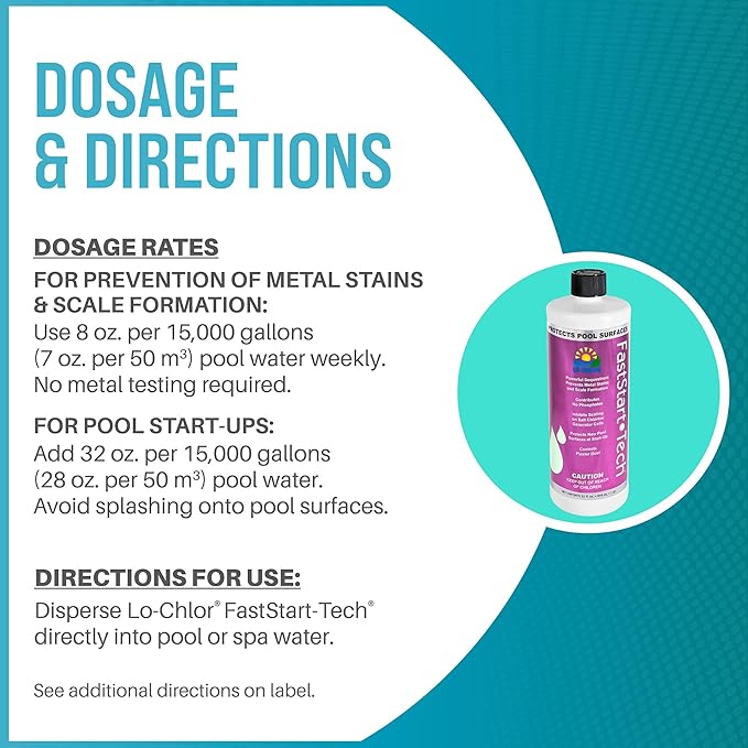 Lo-Chlor FastStart-Tech - Easy Pool Starter Protects New Pool Surfaces At Start Up - Prevents Metal Stains and Scale Formation As Part of Your Pool Opening Kit For Above Ground Pool & Inground (32oz)