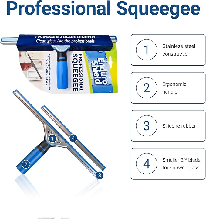 Glass Treatment Kit - Repels Soap Scum, Grime & Dirt without Harsh Chemicals + Approved Professional Grade Squeegee for showers and windows