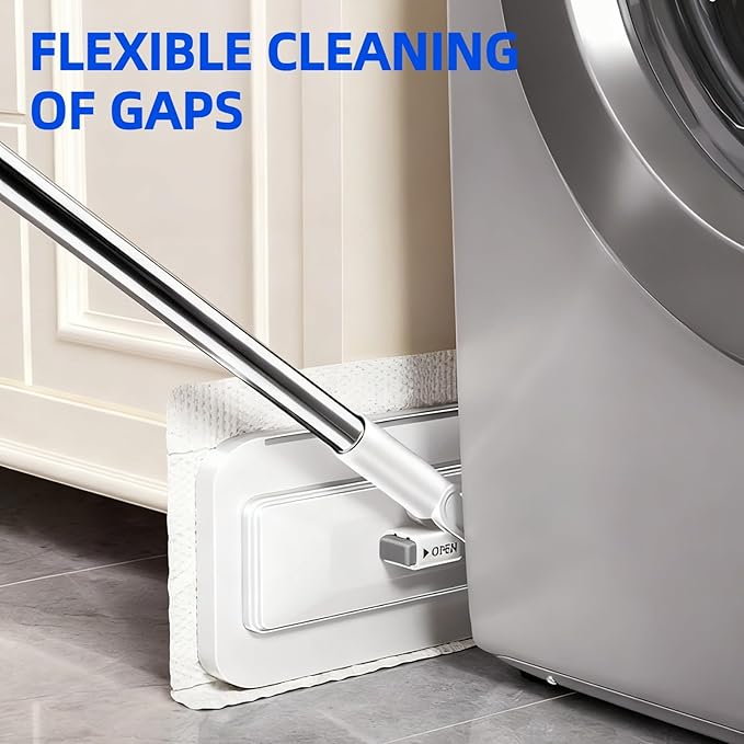 Press Grip Mini Clip Mop with 39' Handle — Zero-Touch Gap Cleaner & Locking Head, Includes 5 Reusable Cloths for Multi-Surface Cleaning (39 in mini dust mop)