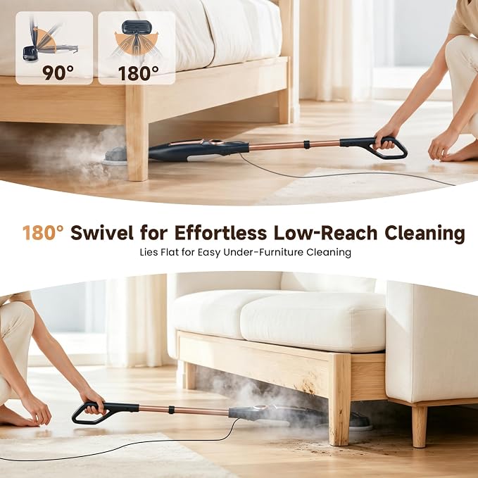 DEVOAC VM6 Scrubbing Steam Mop with Rotating Mop Pads, 10 in 1 Steam Mop, Lightweight Spin Mop & 3 Steam Modes for Hard Floor Laminate Marble Floors (Dark)