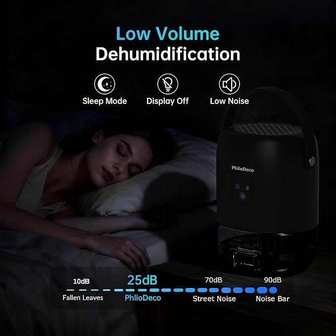 PHILODECO 35 OZ Dehumidifiers for Home(280 sq.ft), Ultra Quiet 25 dB for Bedroom & Bathroom with Auto Shut Off, Small Dehumidifiers for Closet, RV & Basement, 7 Colors LED Light, Black
