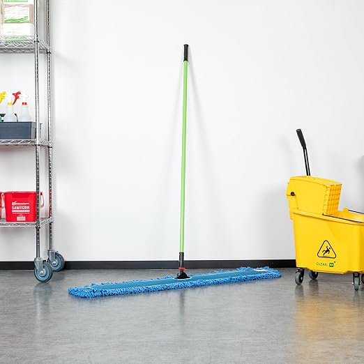 Restaurantware-Clean Tek Professional 48.03 x 5 Inch Dry Floor Mop, 1 Reusable Dust Mop - 64-Inch Handle, Secure Attachment, Blue Microfiber, Machine Washable, for Floor, Cleaning Home Or Office