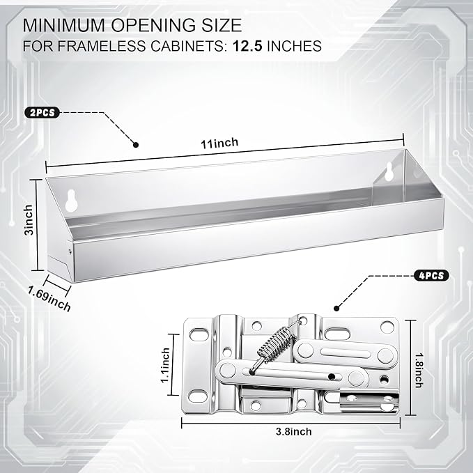 2 Set 11 Inch Metal Sink Drawer Pivot Hinge Kit Include Tip Out Tray for Sink and Hinges Large Pull Out Storage Organizer for Kitchen Bathroom Base Cabinets(Silver)