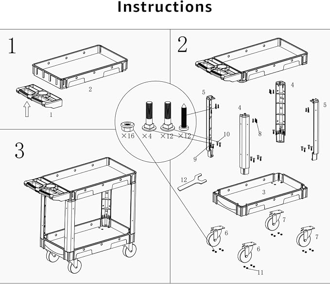 Our Modern Space Commercial Grade 2 Shelf Utility Cart with Wheels - Rolling Tool Trolley, Heavy Duty Service Push Cart for Business Warehouse Office Restaurants Ecommerce Garage