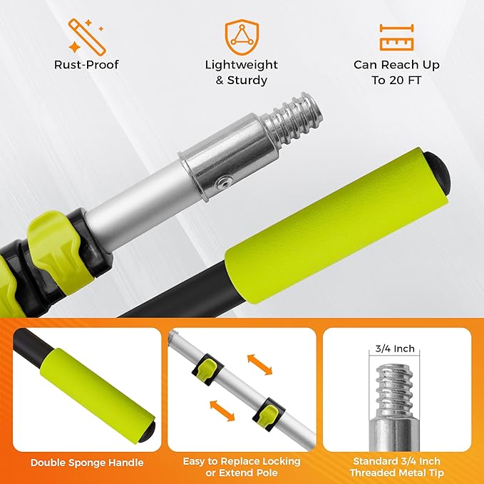 2.1-4ft Telescopic Extension Pole,Multi-Purpose Extension Pole with 180° Universal Thread Head, Black Oxide Aluminum Extendable Pole with Flip-Lock, for Painting,Dusting,Window Cleaning