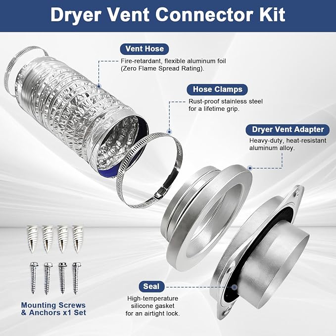 DV180 Magnetic Dryer Vent Coupling – Dryer Vent Connector Kit With Aligning 4" Quick Connect System, Fire-Resistant Aluminum Hose, Airtight Seal for Safer & More Efficient Drying