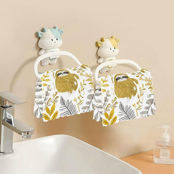 Cartoon Sloths Leaves White Kitchen Towels Dish Cloths Set of 6 Microfiber Cleaning Cloths for Cars Super Absorbent Machine